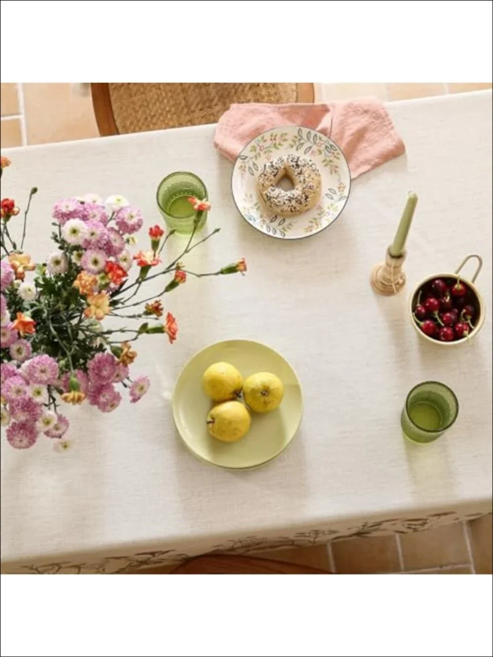 Linen Polyester Square Tablecloth 55x55 Floral Hand-Painted French Dining